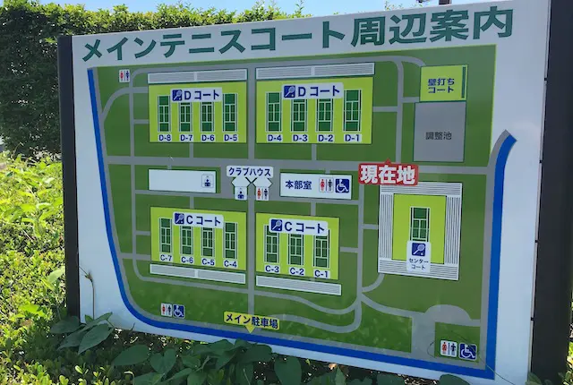熊本県民総合運動公園メインテニスコートの案内図
