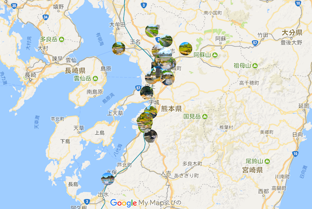 熊本県の水遊びスポットマップ